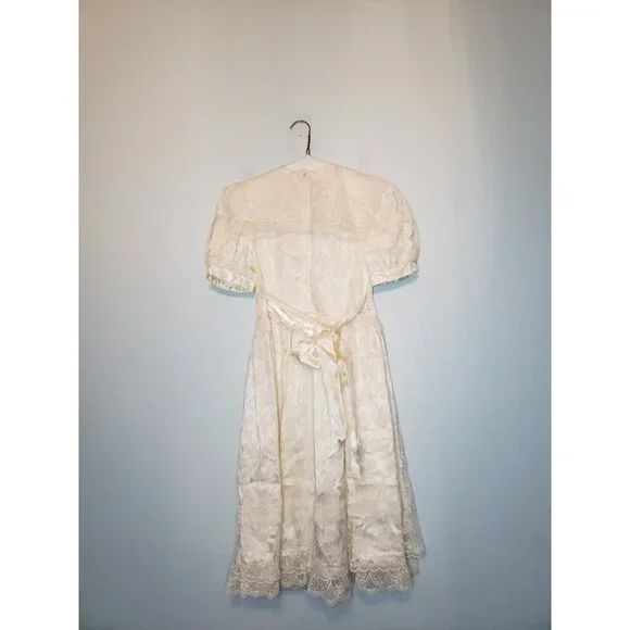 Vtg Jessica McClintock Gunne Sax Girls 10 Prairie Dress Cottagecore White Lace - Picture 2 of 5